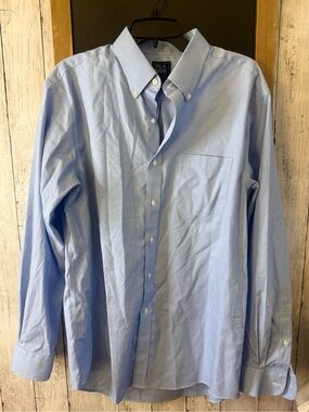 Jos A Bank Dress Shirt Mens 17 35 Blue Plaid Button Up Slim Fit Traveler Cotton